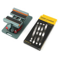 Mobile phone repair clamping fixture with silicone grips and a demolition crowbar tool.