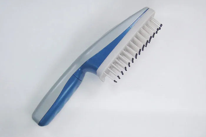 Negative ion pet grooming comb with removable brush head, measuring approximately 21.5cm long