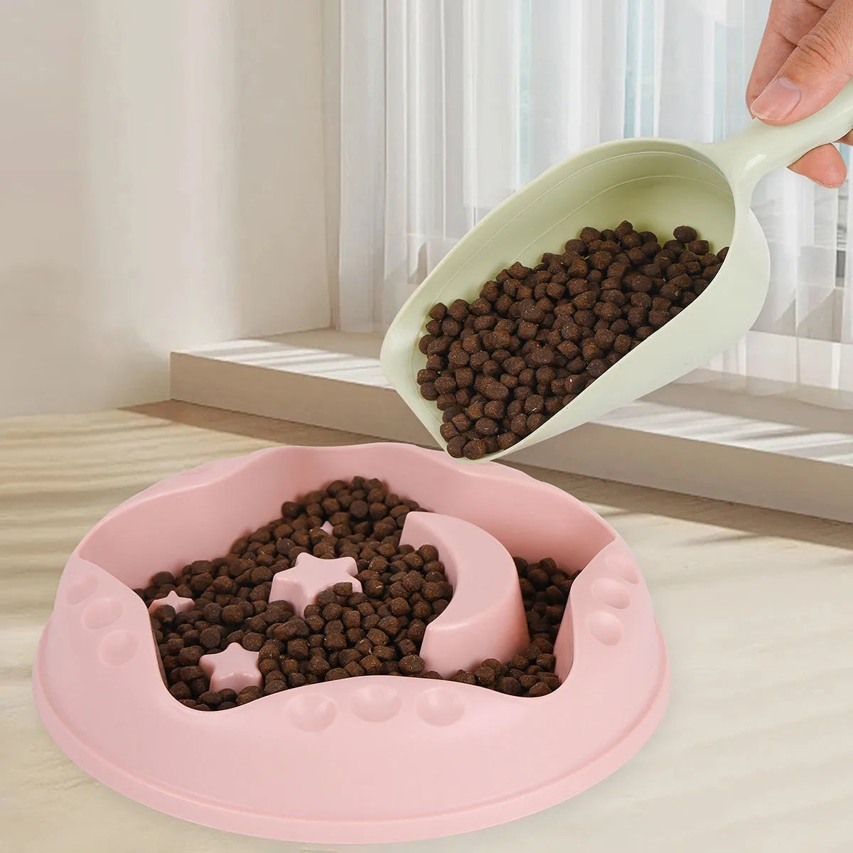 Moon star wings design pet slow food bowl with anti-slip base in multiple colours