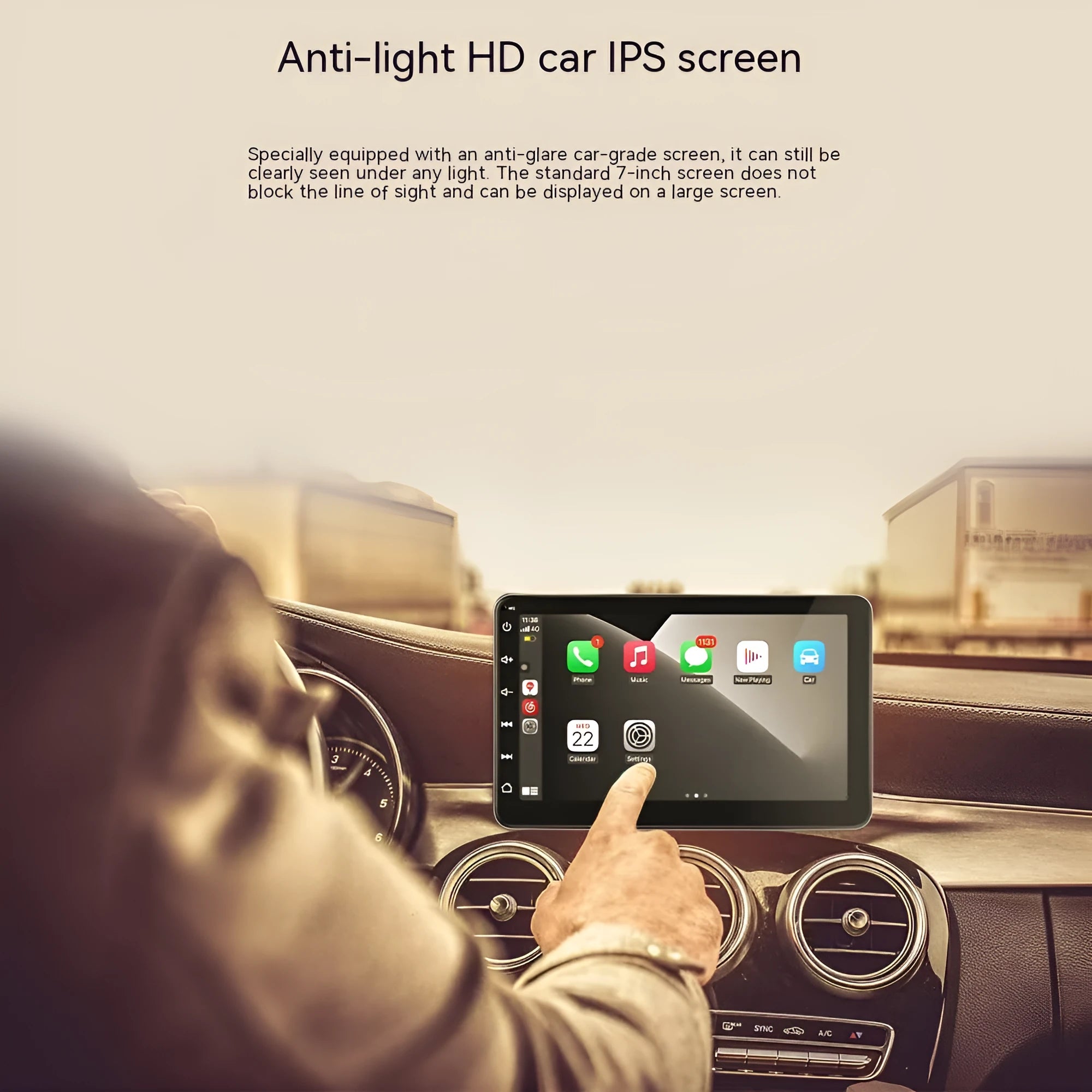7 inch OLED car GPS navigation unit with Wireless CarPlay on a universal dashboard mount