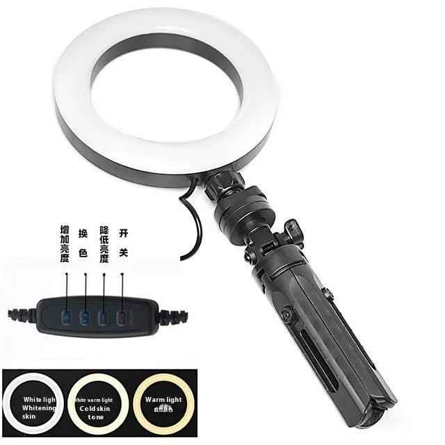 Black desktop smartphone tripod kit with adjustable fill light for live streaming