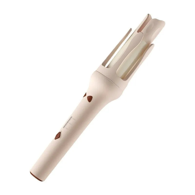 White and purple automatic hair curler with 32mm barrel and international plug adapters