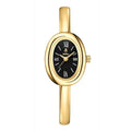 Women's oval-faced retro quartz watch in gold colour with slim 8mm profile