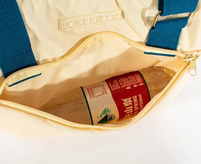 White portable cat bag made from peach skin velvet with cotton belt, size 45x35x26.5 cm, for cats up to 12 kg