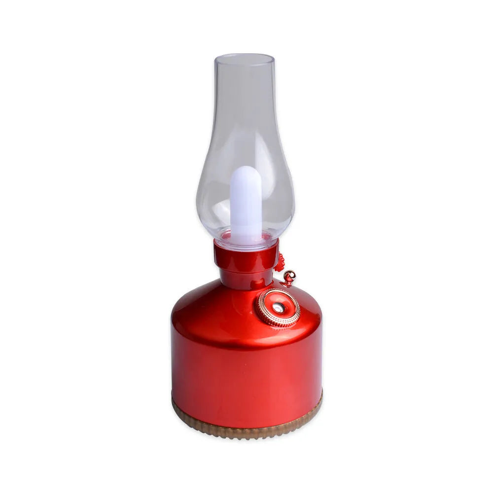 Kerosene lamp ultrasonic humidifier and aroma diffuser with ABS shell in brass color on a table