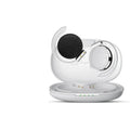 Black and white sports wireless Bluetooth earphones with ear plug design.
