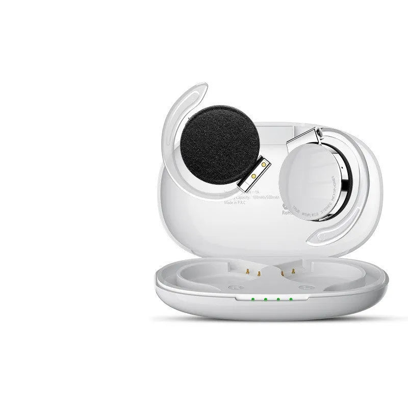Black and white sports wireless Bluetooth earphones with ear plug design.