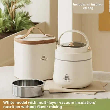 304 stainless steel extra long insulated lunch box in beige with utensils and thermal bag