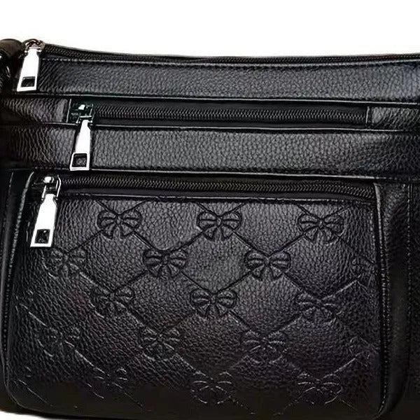 Women's butterfly black PU leather messenger bag with mobile phone pocket and crossbody strap