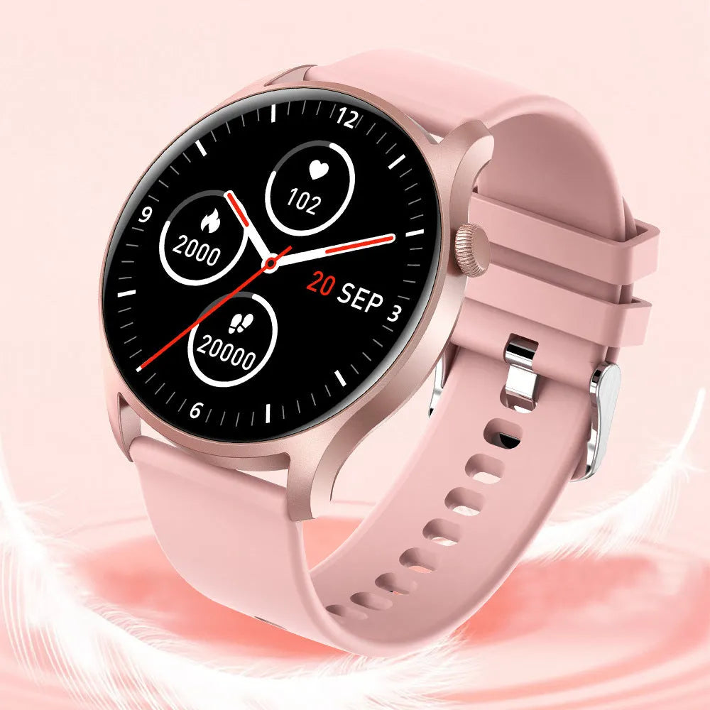 Bluetooth smart watch with 1.3-inch screen showing heart rate monitoring display on silicone wristband