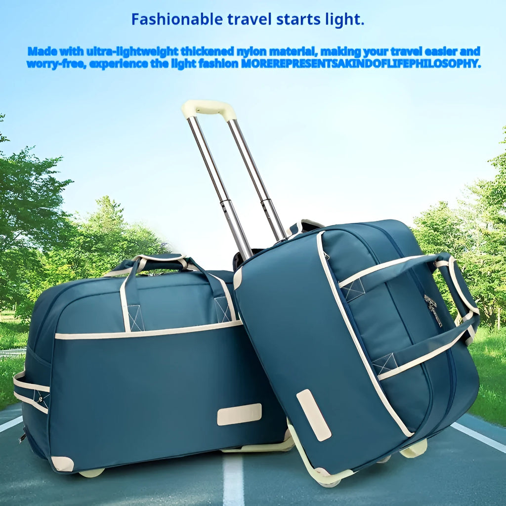 Oxford Pull Rod Nylon Waterproof Large Capacity Travel Bag for Business and Leisure, Solid Colour with Colour Blocking, Available in 20- or 24-Inch Size, 36-55 Litre Capacity, in Purple, Lake Blue, Black, Brown, Rose Red, or Dark Blue with Black Wheels
