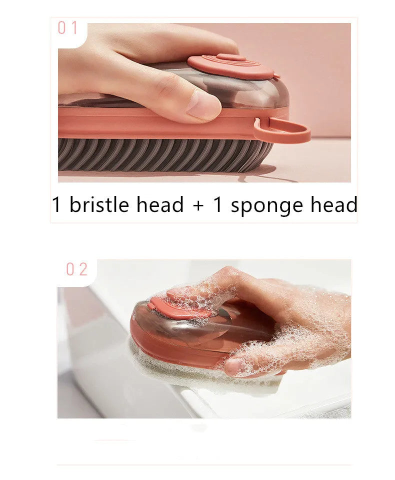 Automatic liquid cleaning brush with ergonomic grip in blue, green, or red colours with replacement heads