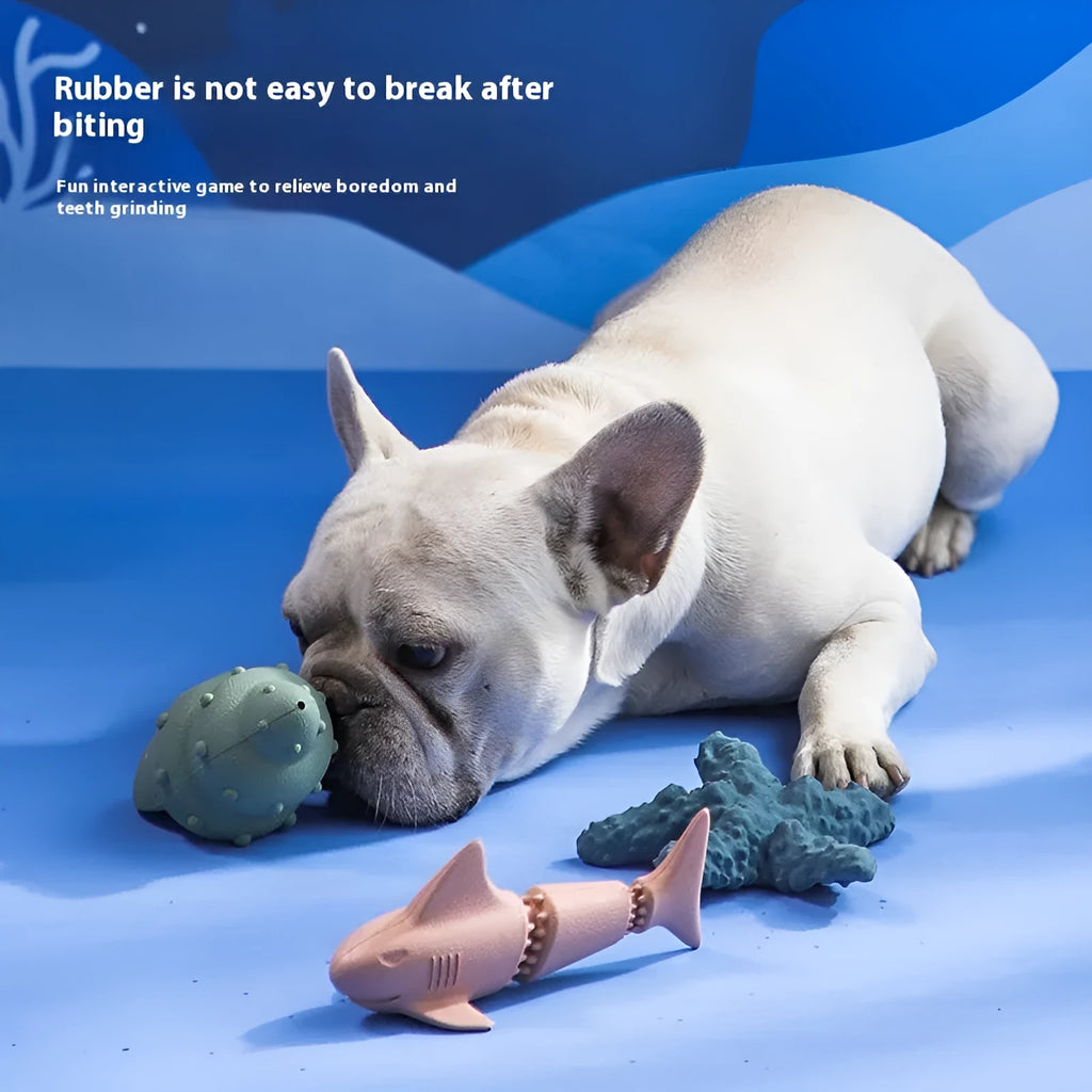 Blue rubber shark dog toy for paste filling with leak-resistant design
