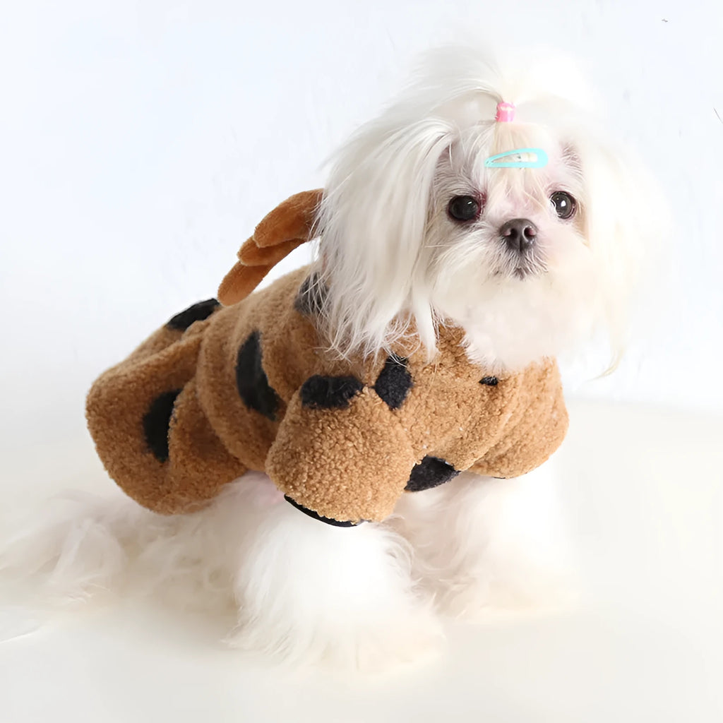Polka dot pet clothing for dogs or cats in skirt and four-leg styles with elk couple design.