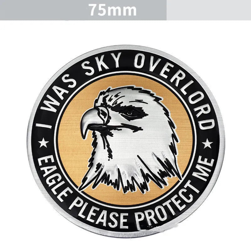 Aluminium car sticker labels showing lion, eagle and wolf head designs for vehicle appearance modification