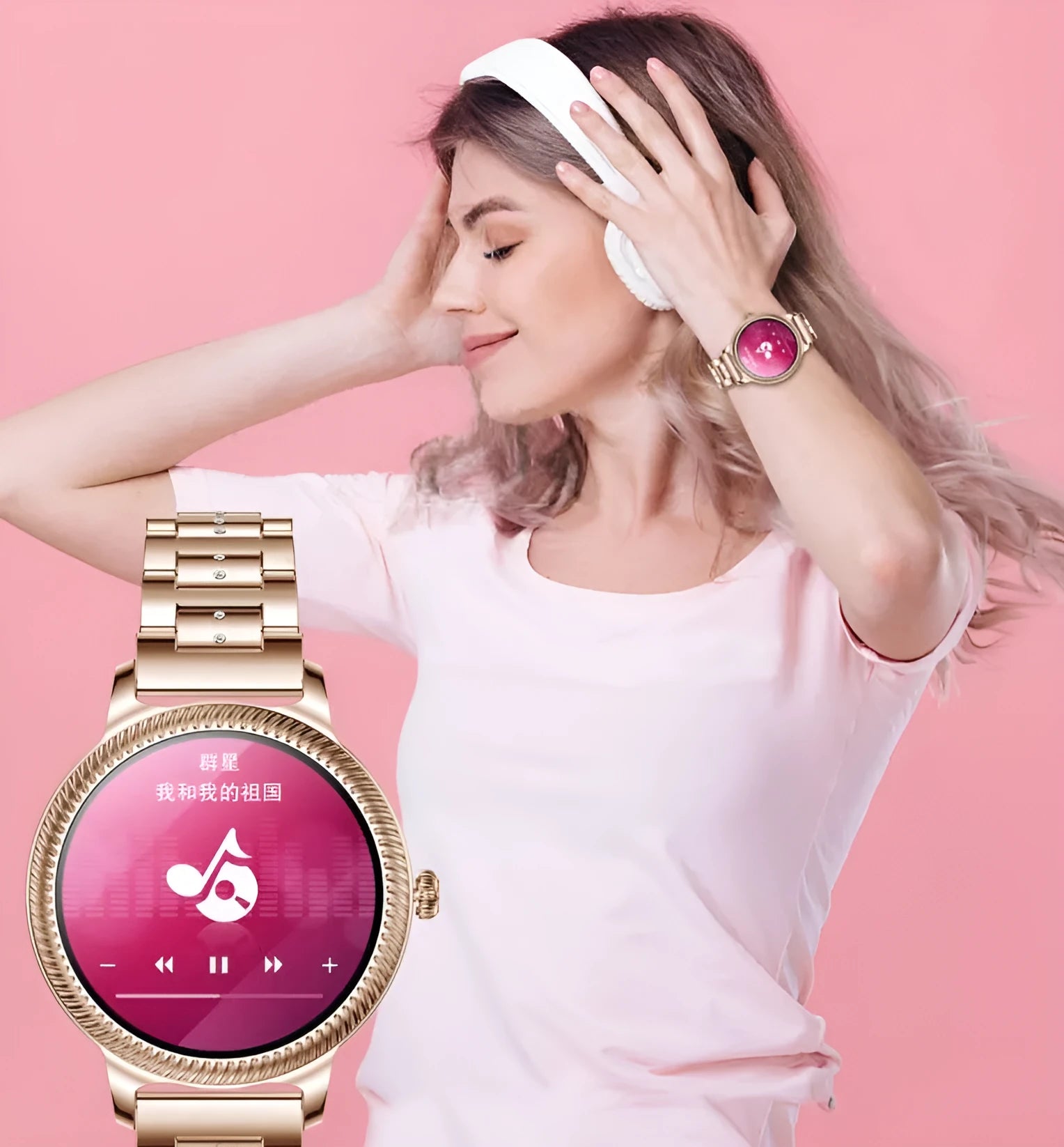 AK38 smart watch for women with stainless steel strap and 1.09-inch colour screen