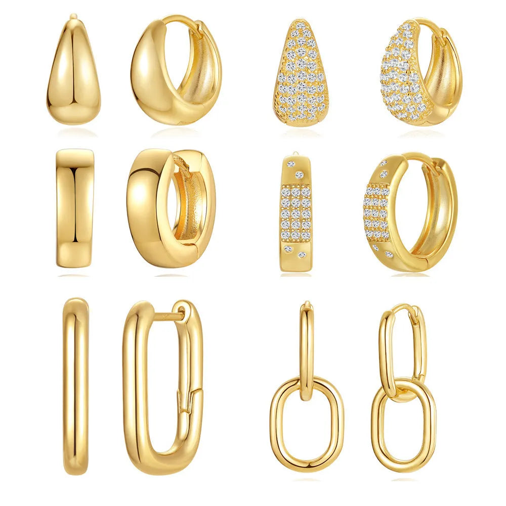 Brass diamond geometric earclip earrings with round elements and golden electroplated finish