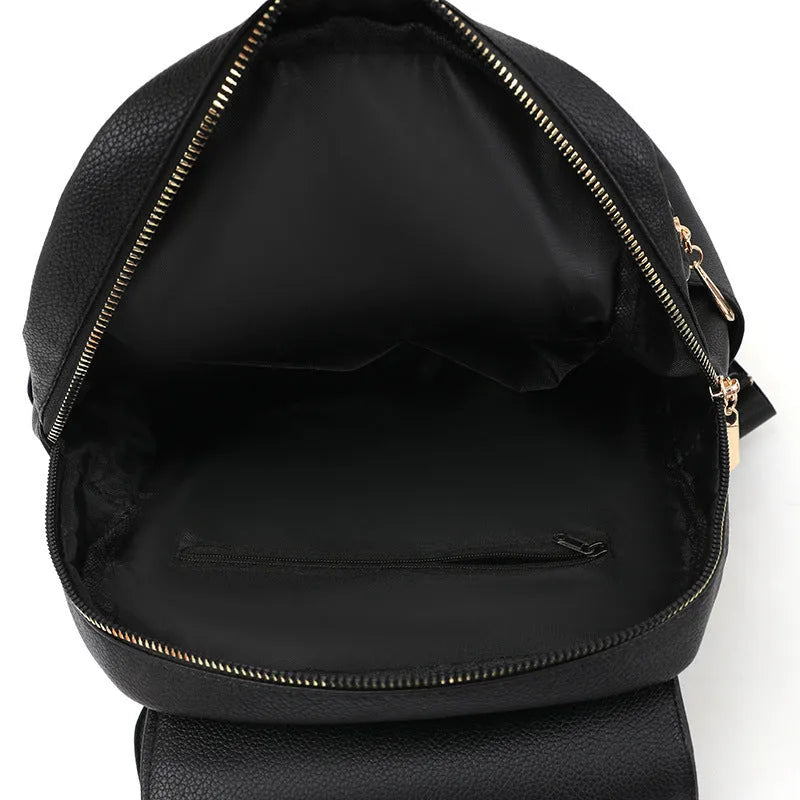 Women's casual PU leather backpack with three-dimensional pockets and line pattern details