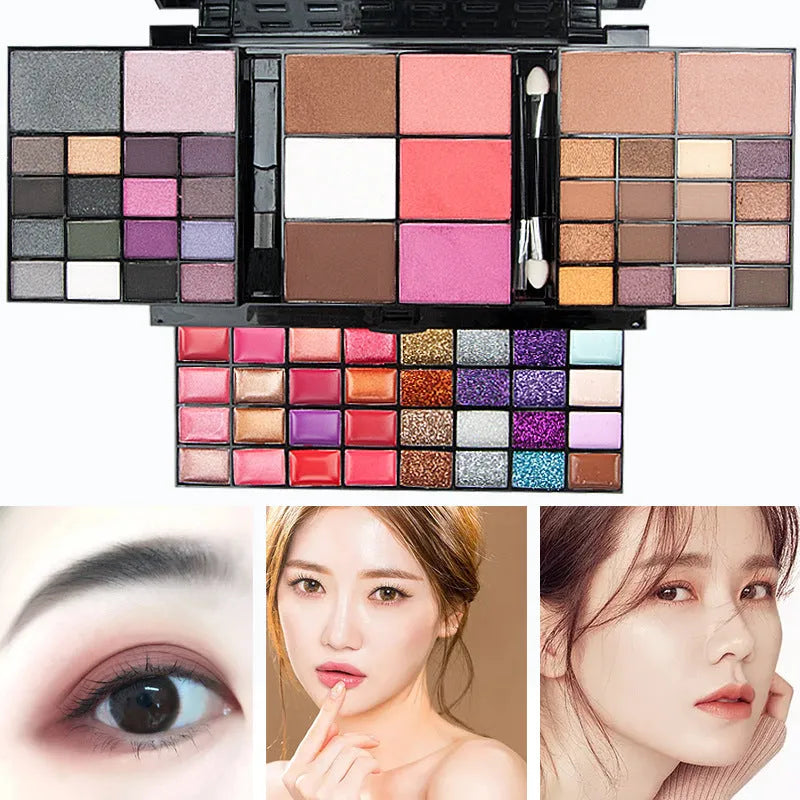 74 colour makeup palette with eyeshadows, lip glosses, face powders, brushes in plastic case