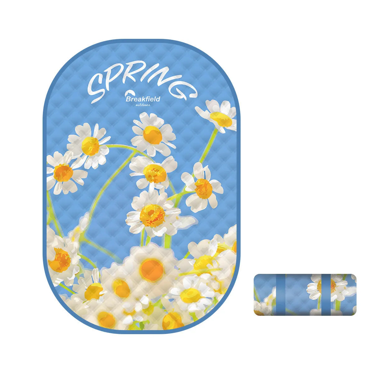 Large rectangular waterproof picnic mat in a seasonal colour, laid out on grass, showing its brushed fabric texture.