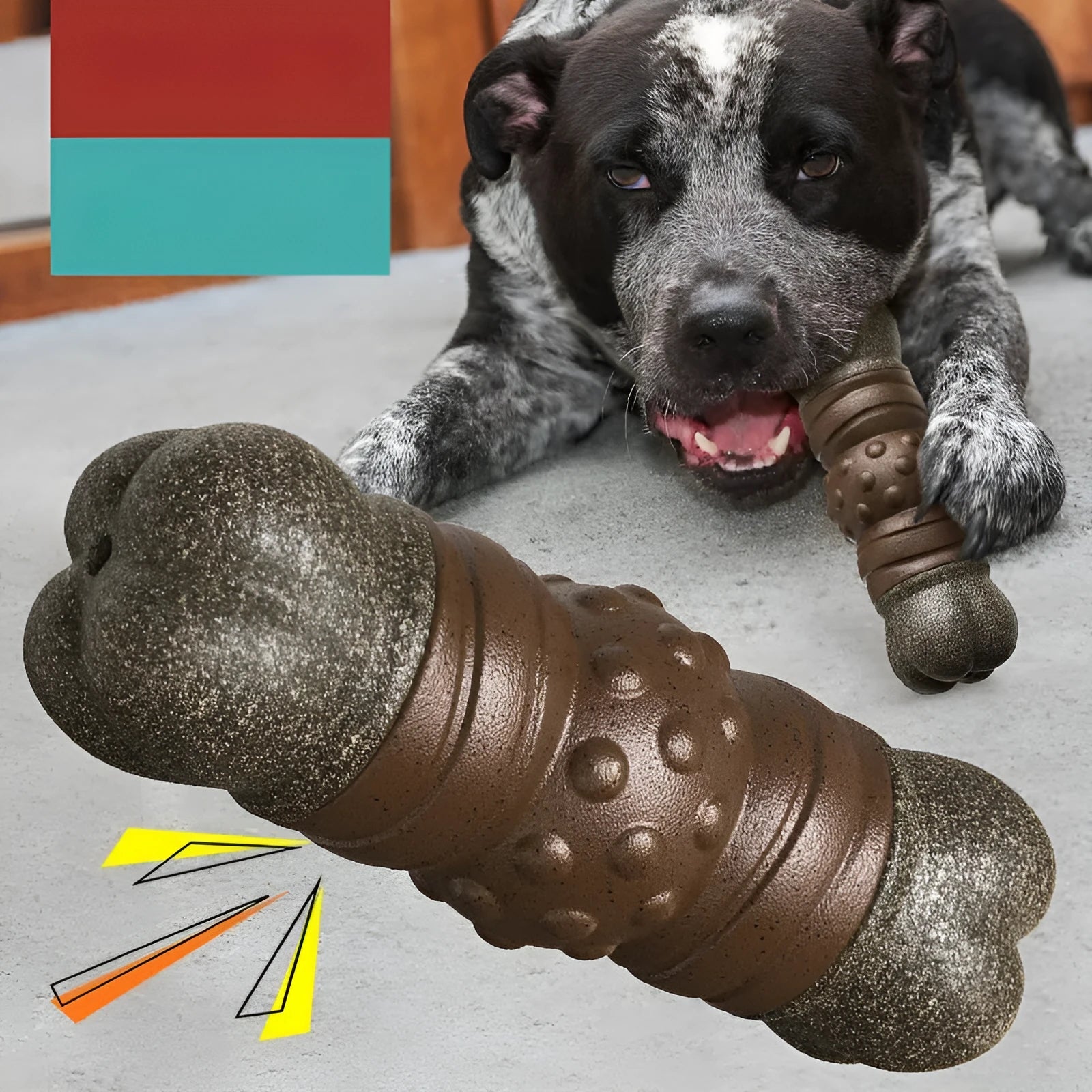 Wood colour plastic sounding bone dog toothbrush molar rod chew toy