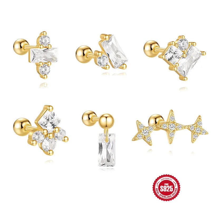 Women's S925 sterling silver flower gravel stud earrings with golden electroplated finish