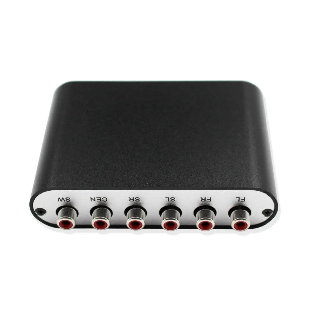 Black DTS Dolby Digital AC3 audio decoder with optical and coaxial inputs for 5.1 channel surround sound
