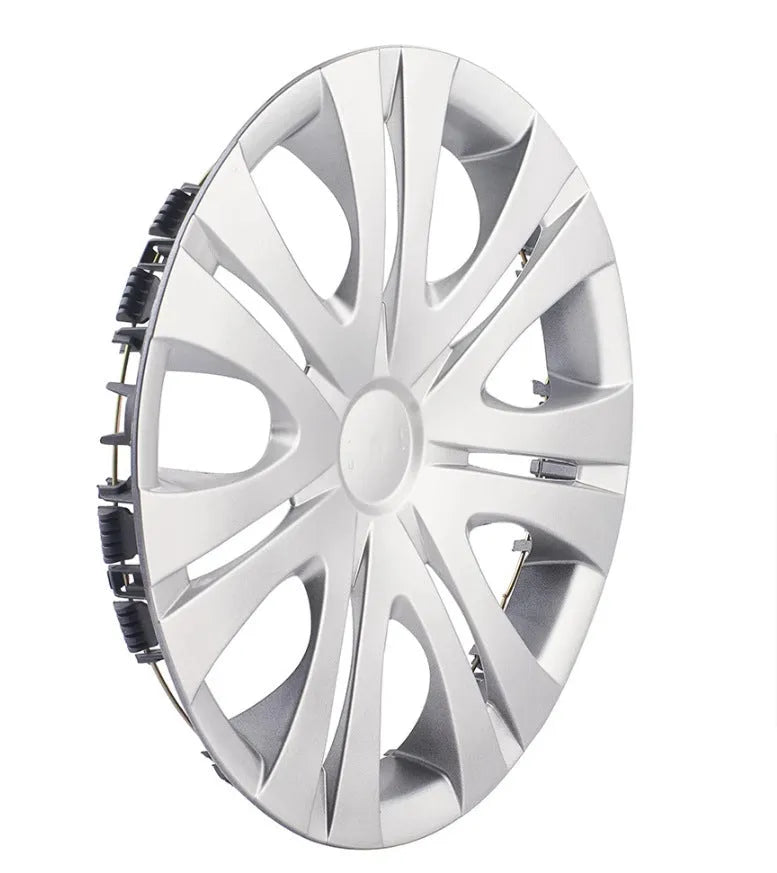 Universal ABS plastic wheel hub cover in a monochrome finish for car decoration.