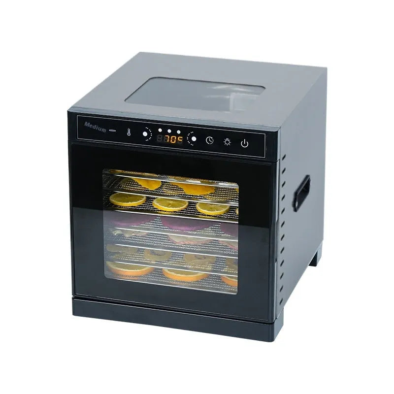 Stainless steel fruit dehydrator with LED control panel and multiple drying trays
