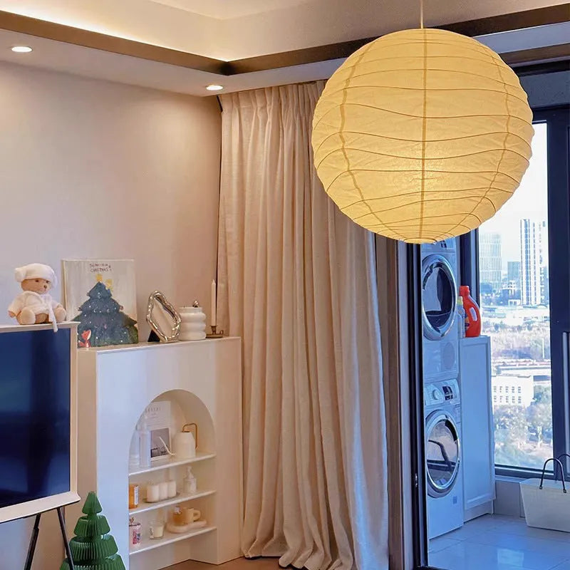 Japanese style rice paper chandelier in 30cm and 45cm diameter options for atmospheric lighting