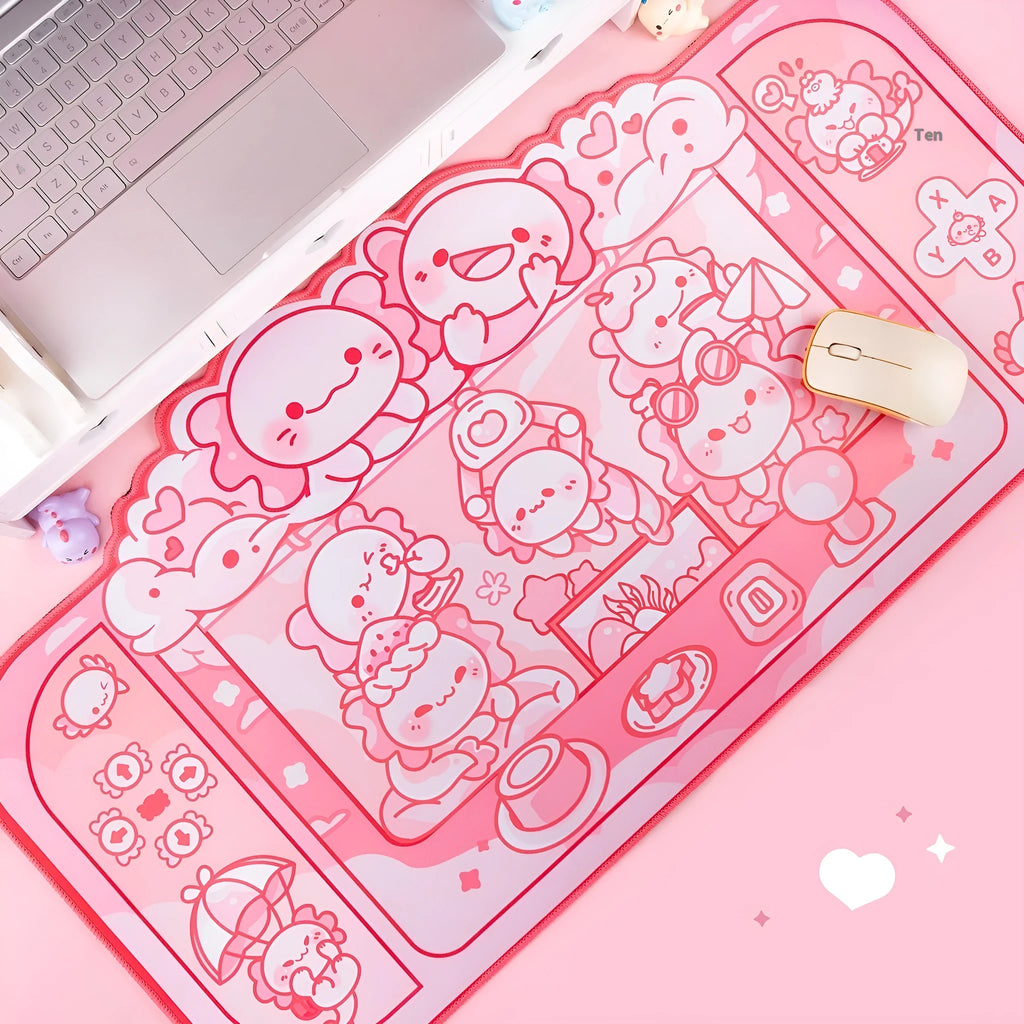 Hexagonal dragon crane machine large mouse pad measuring 75x40cm with cloth surface and cartoon anime pattern