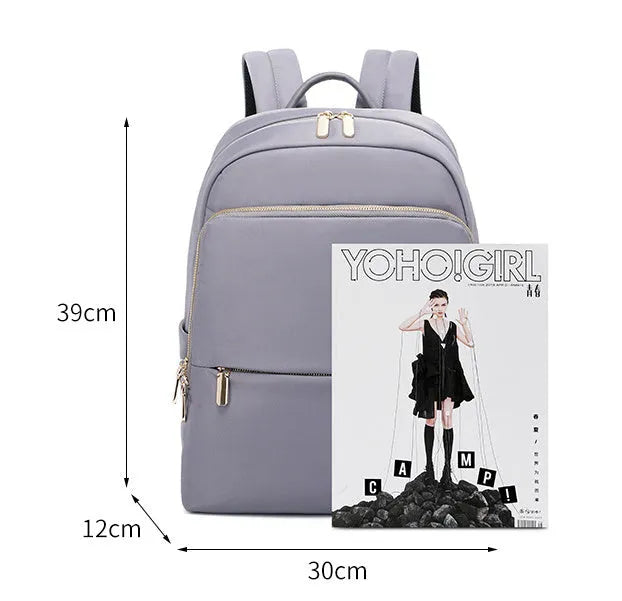 Oxford cloth women's backpack in black or purplish grey with large capacity and multiple functional features