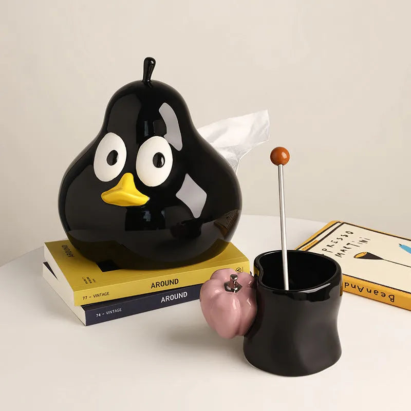 Ceramic pear-shaped tissue box in black or green for living room or desktop use