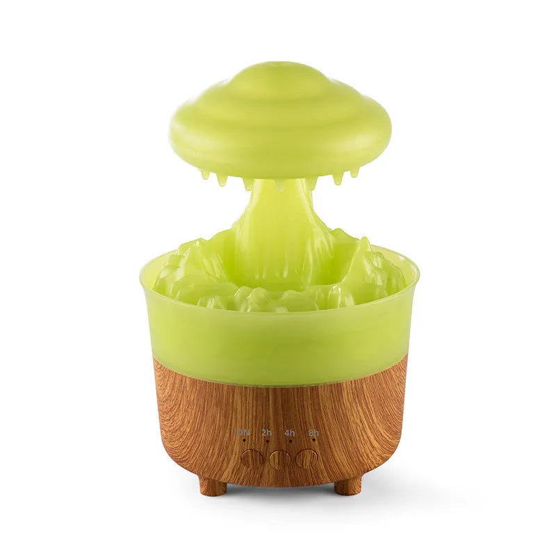 Wood grain white cloud-shaped humidifier diffuser with LED lights and water droplet effect