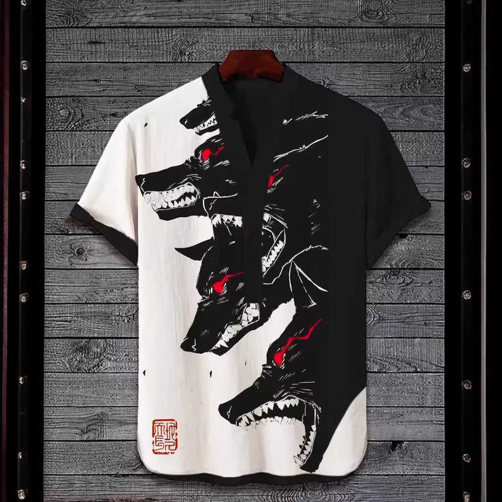 Short sleeve casual shirt with a vibrant 3D digital animal pattern print on the front.