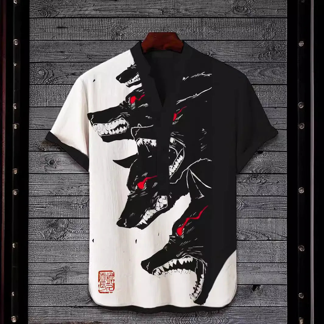 Short sleeve casual shirt with a vibrant 3D digital animal pattern print on the front.