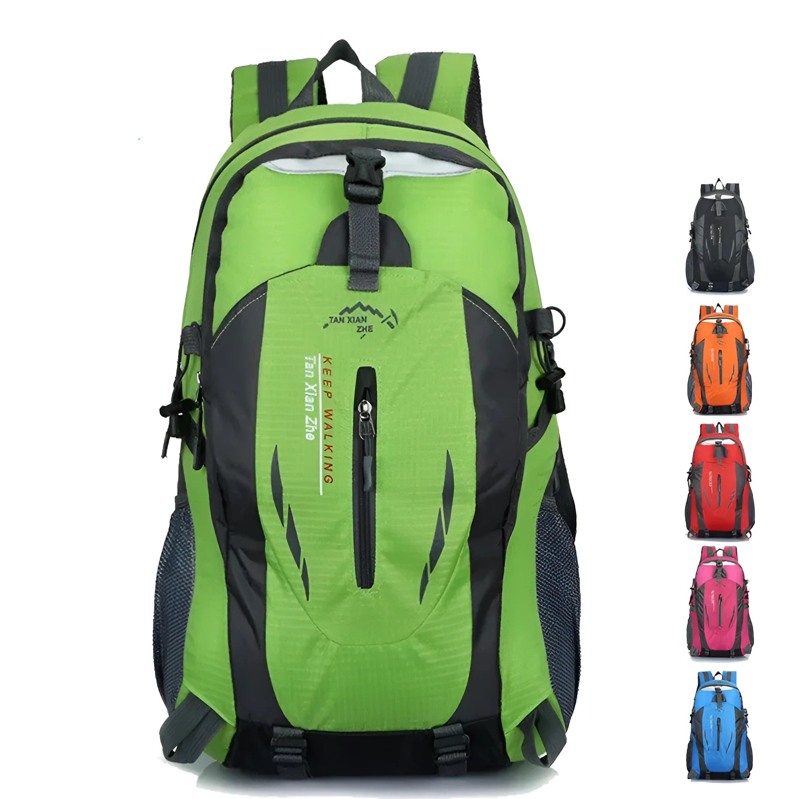 Large waterproof Oxford cloth travel backpack in red showing laptop pocket and double shoulder straps