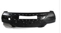 Black plastic car front bumper replacement part on white background