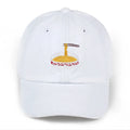 Cotton baseball cap with adjustable size, curling eaves, and dome top in blue, black, white, and pink