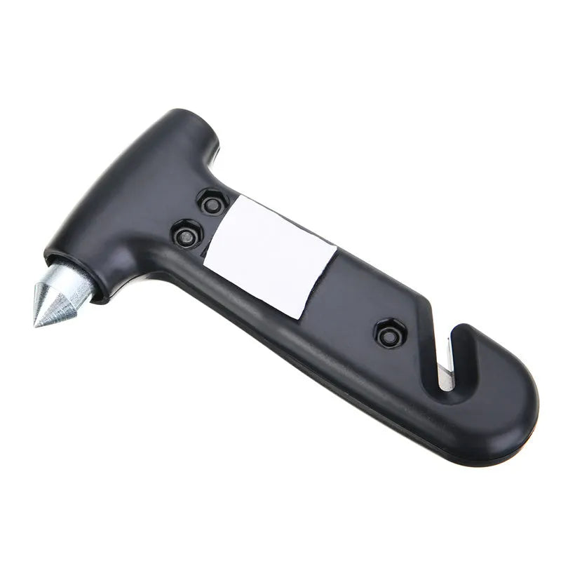 Automobile emergency multifunctional escape hammer in black plastic on white background
