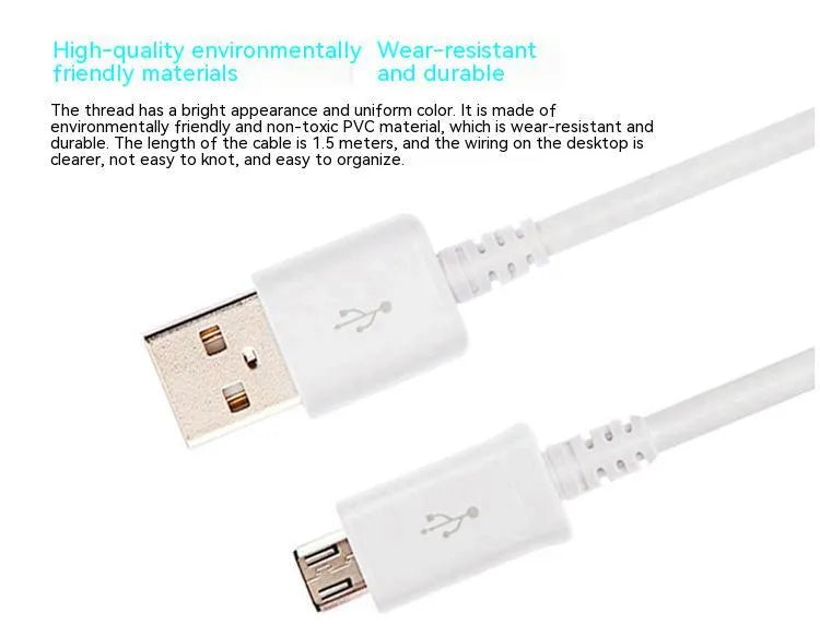 Android smartphone universal data cable with Micro USB connector in black and white colour options showing 1 metre length