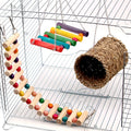 Wooden pet swing and climbing ladder with natural cotton grass bed and colourful beads for small animals