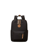 Black Oxford cloth backpack with curved shoulder straps for school and travel