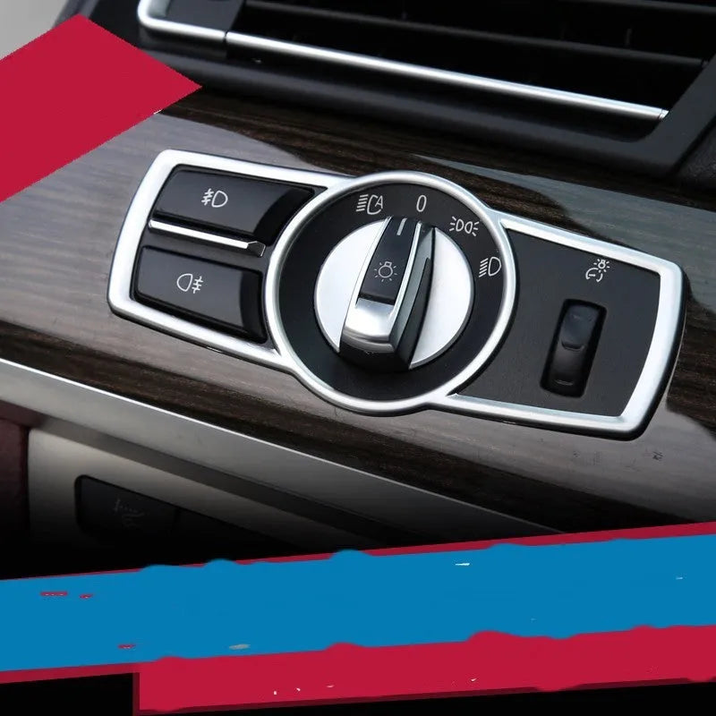 Silver ABS plastic interior trim sticker for BMW headlight switch frame