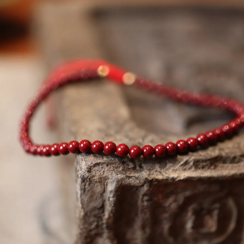 Natural cinnabar bracelet with purple gold sand design geometric Chinese style jewellery