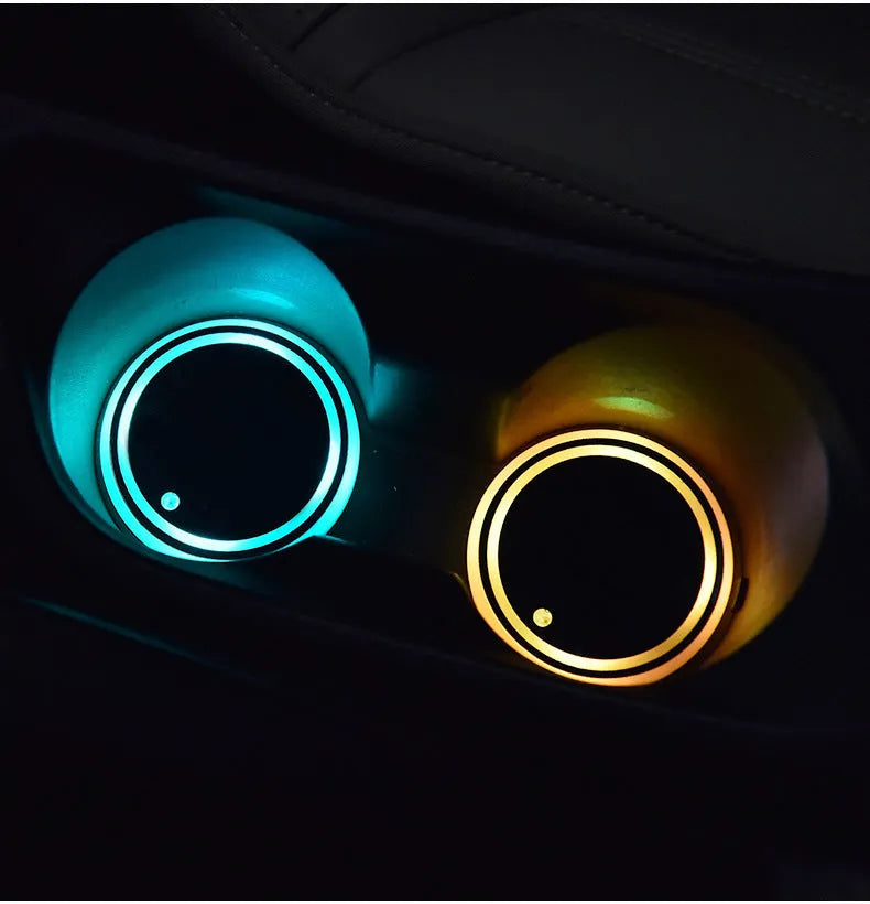 68mm LED colour-changing car cup holder coaster with solar and USB charging
