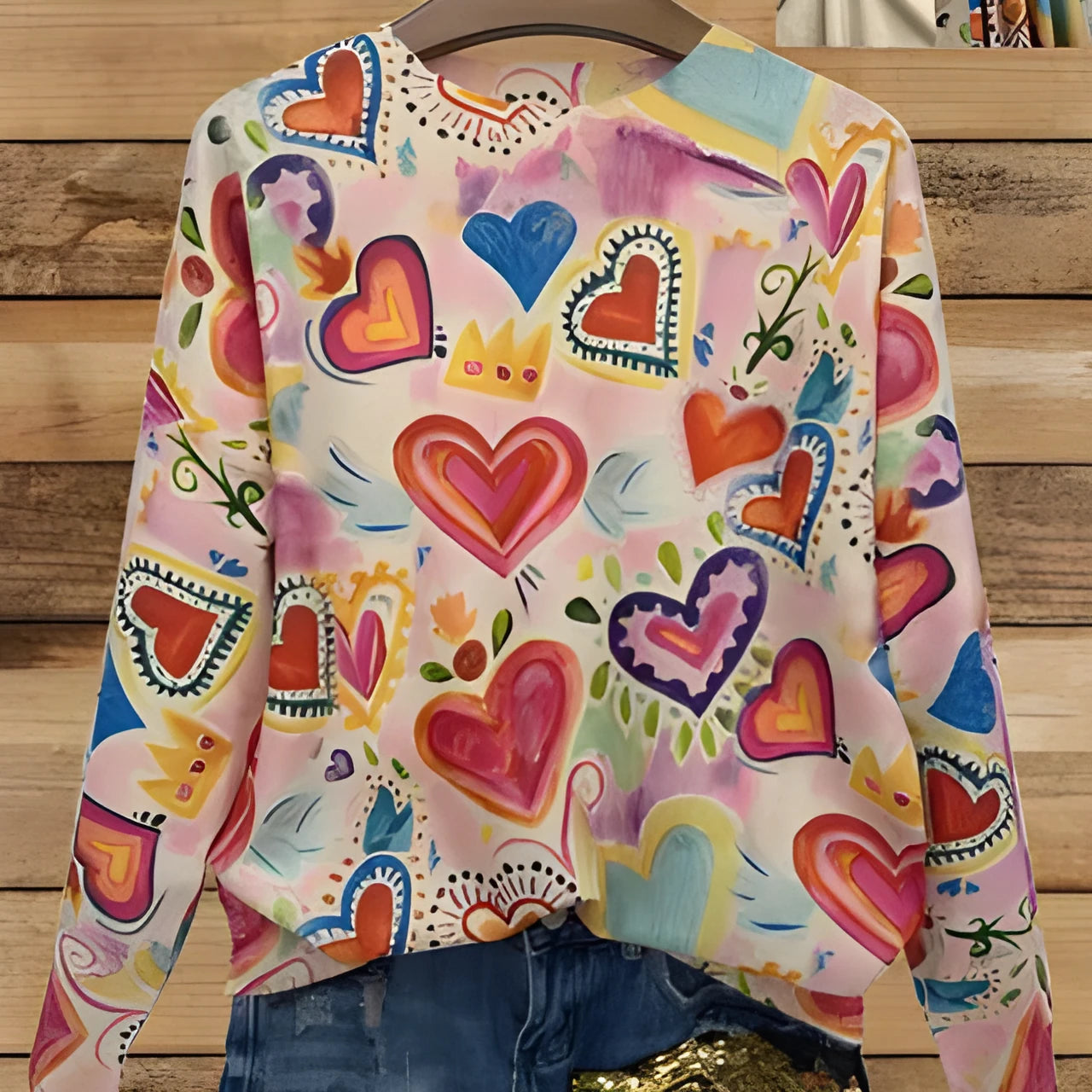 Loose fit digital printed blouse with lapel collar in various sizes