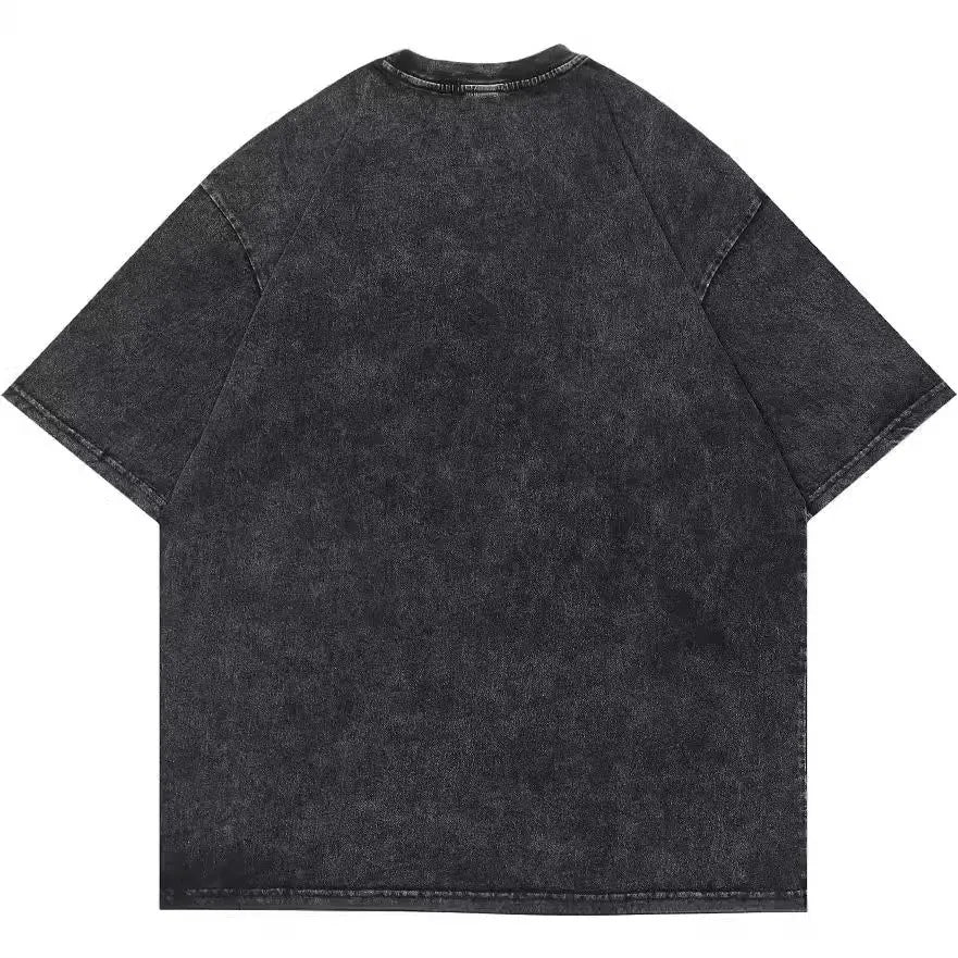 Men's black cotton t-shirt with retro cartoon graphic print in loose streetwear style
