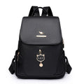 Women's casual PU leather backpack with three-dimensional pockets and line pattern details