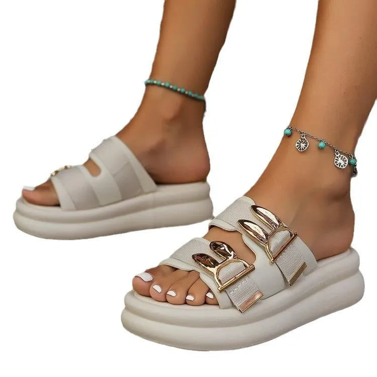 Women's suede slippers with thick rubber soles in apricot, black, or off white colours